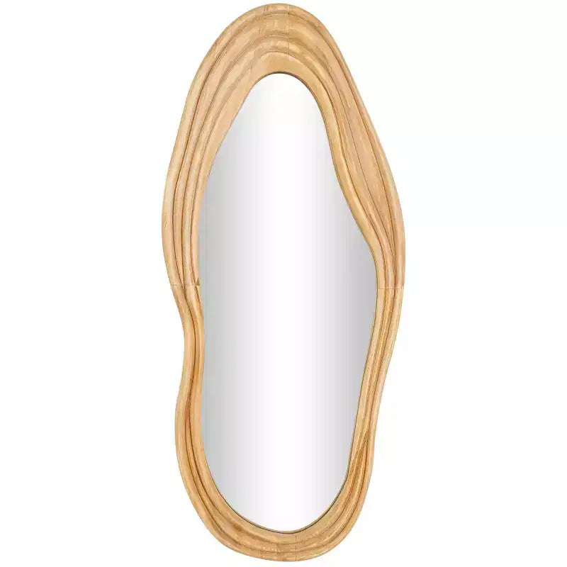 41"x18" Wood Abstract Wavy Wall Mirror: Carved Bohemian Decor - Olivia & May