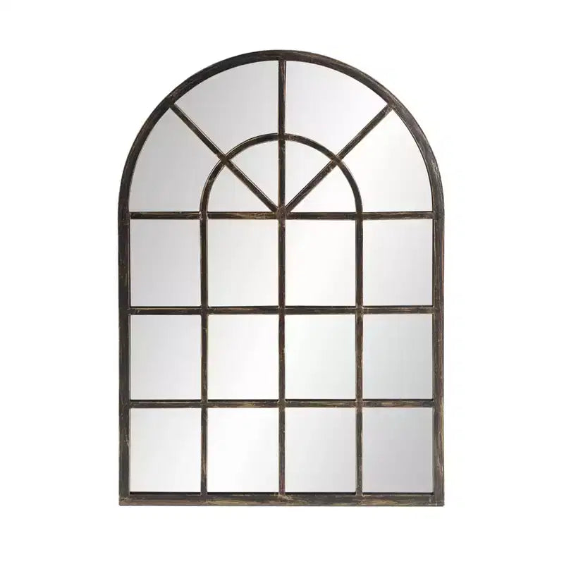 Howard Elliott Arched Windowpane Metal Mirror Oil Rubbed Bronze: Modern Style, 41x29", No Assembly Required