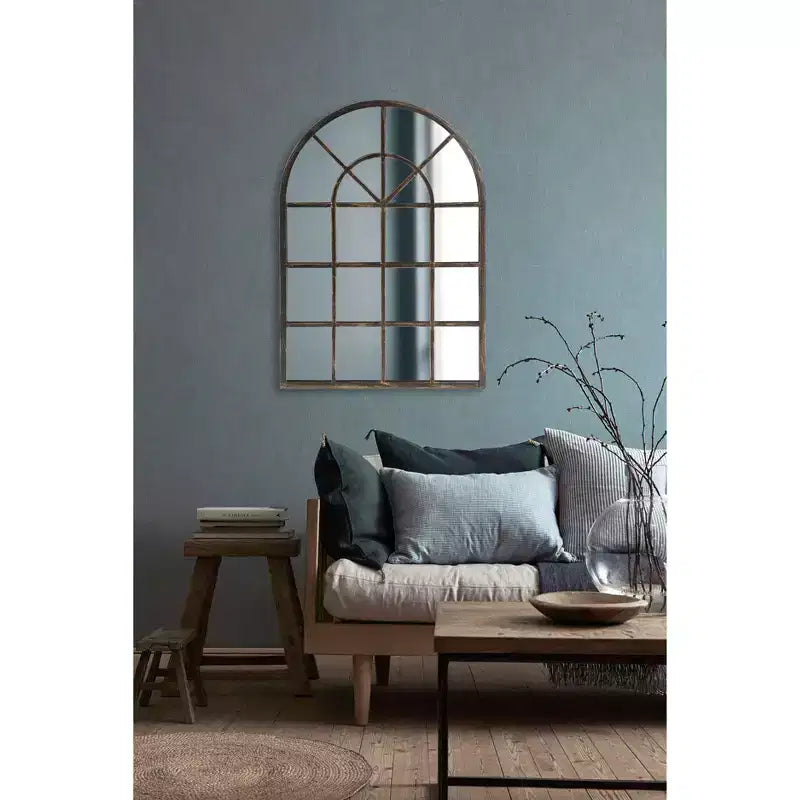 Miroir en métal, fenêtre cintrée, bronze huilé : style moderne