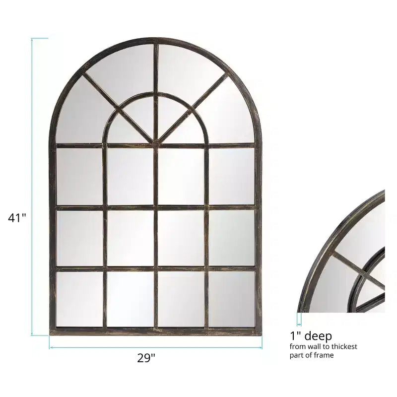 Miroir en métal, fenêtre cintrée, bronze huilé : style moderne