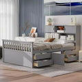 Whisen Twin Size Captain Platform Bed Frame with Storage Bookcases, Drawers and Shelves