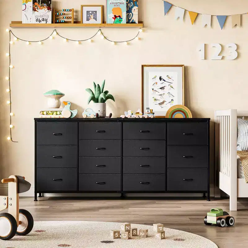 63 Dresser with 14 Fabric Drawers, Wide Dresser TV Stand with Built-in USB Ports