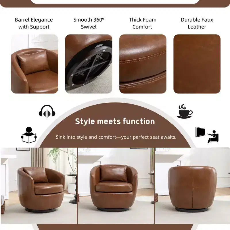 Fauteuil club moderne pivotant en similicuir
