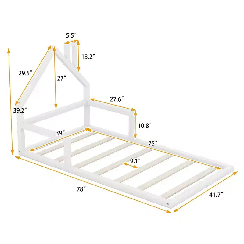 Cadre de lit simple avec tête de lit de rangement, lit double en bois au ras du sol