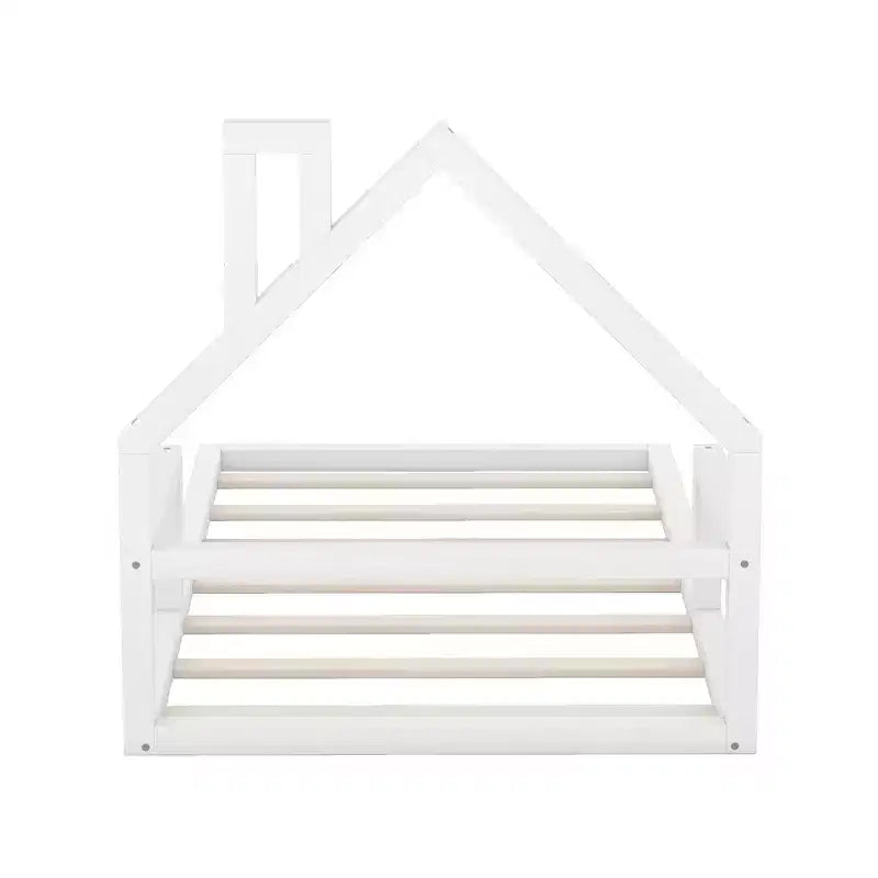 Cadre de lit simple avec tête de lit de rangement, lit double en bois au ras du sol