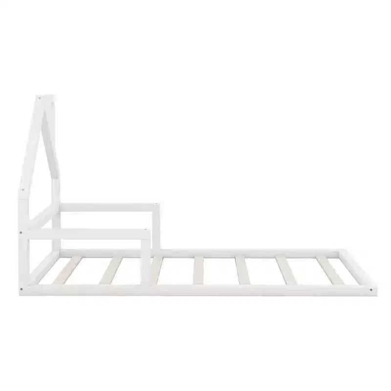 Cadre de lit simple avec tête de lit de rangement, lit double en bois au ras du sol