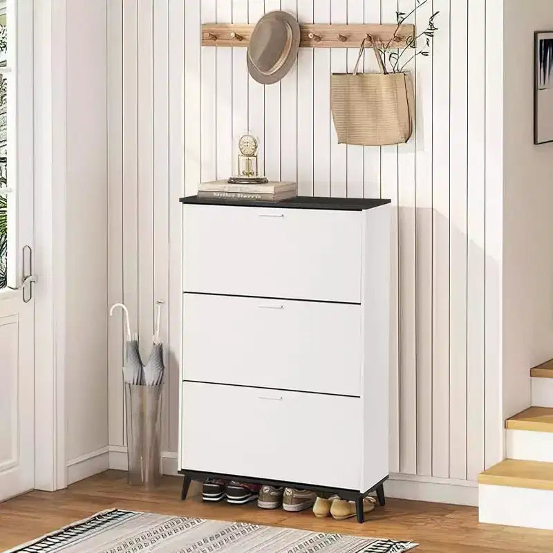 Shoe Cabinet, Shoe Storage Cabinet with 3 Flip Drawers, 47 In Tall Freestanding Shoes Racks