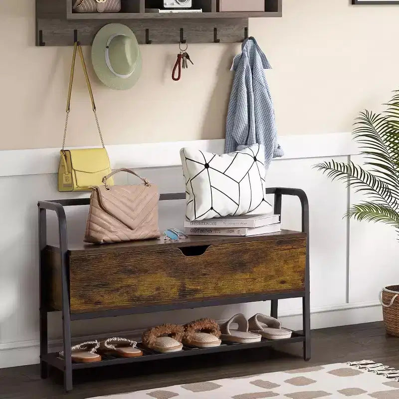 Banc à chaussures avec rangement, Rangement à chaussures en bois