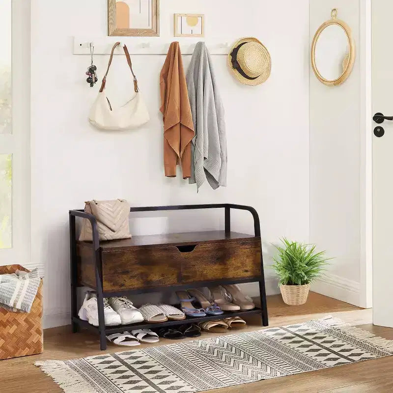 Banc à chaussures avec rangement, Rangement à chaussures en bois