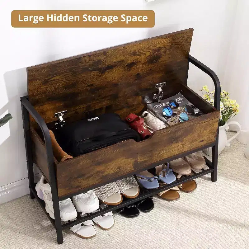 Banc à chaussures avec rangement, Rangement à chaussures en bois