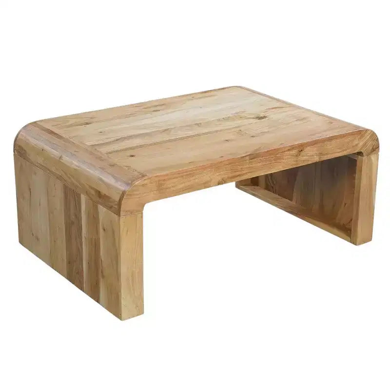 Table basse artisanale en bois d'acacia naturel rectangulaire