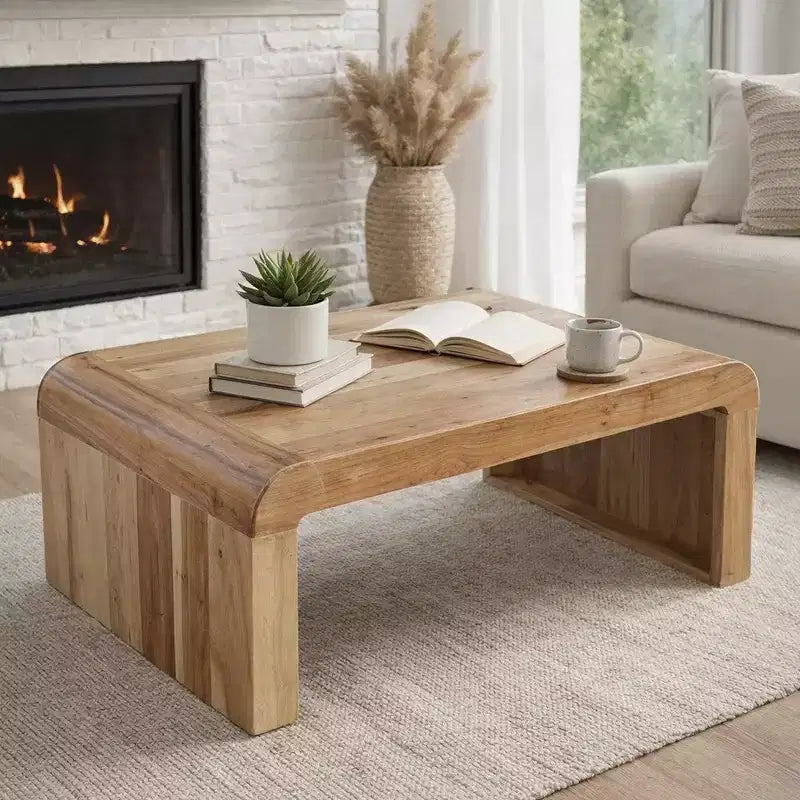 Table basse artisanale en bois d'acacia naturel rectangulaire