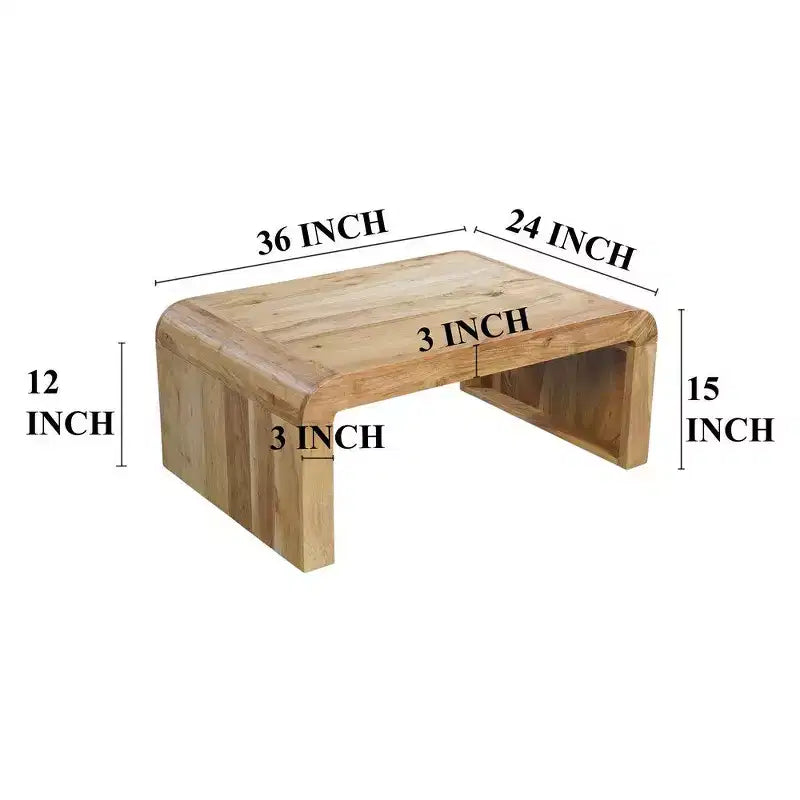 Table basse artisanale en bois d'acacia naturel rectangulaire