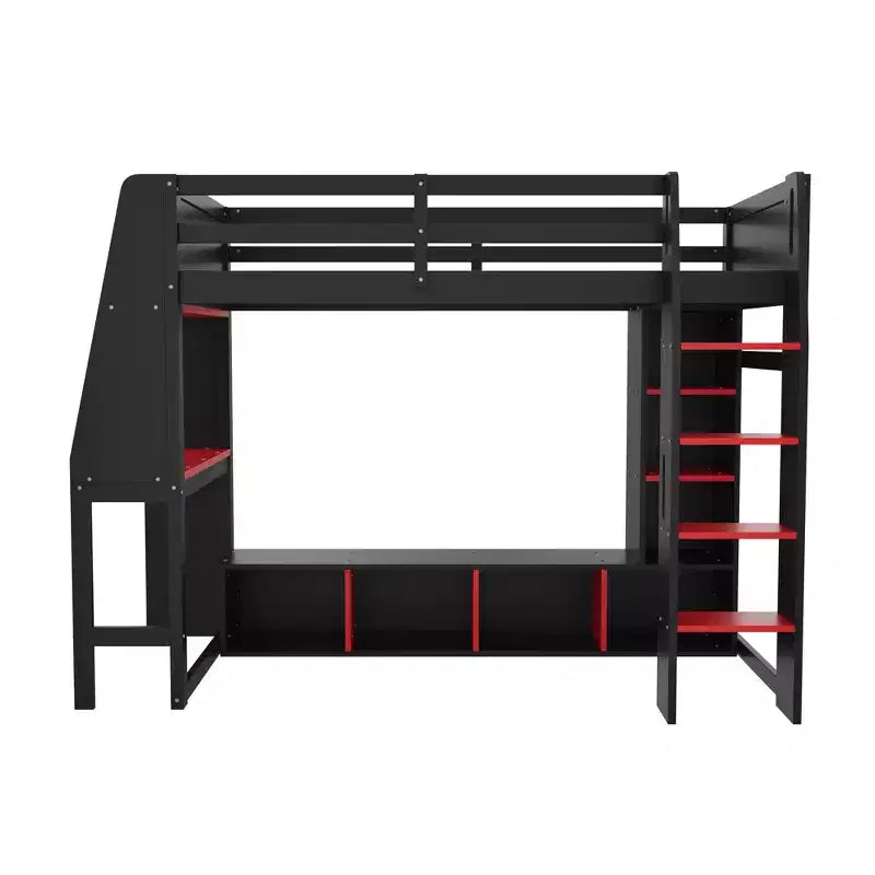 Lit mezzanine gamer en bois avec bureau LED