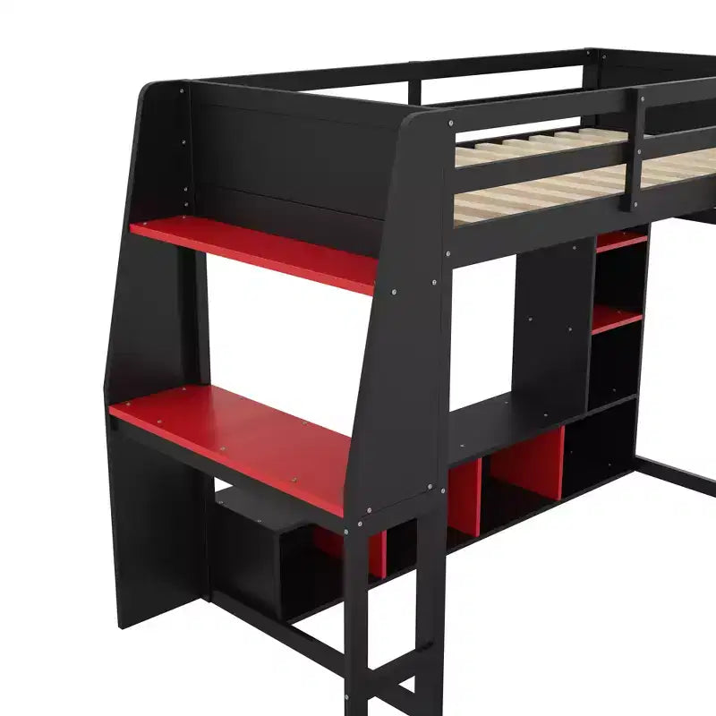 Lit mezzanine gamer en bois avec bureau LED