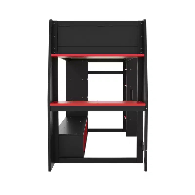 Lit mezzanine gamer en bois avec bureau LED