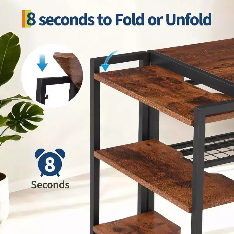 Bureau informatique pliable de 35 pouces avec étagère de rangement pour appartement