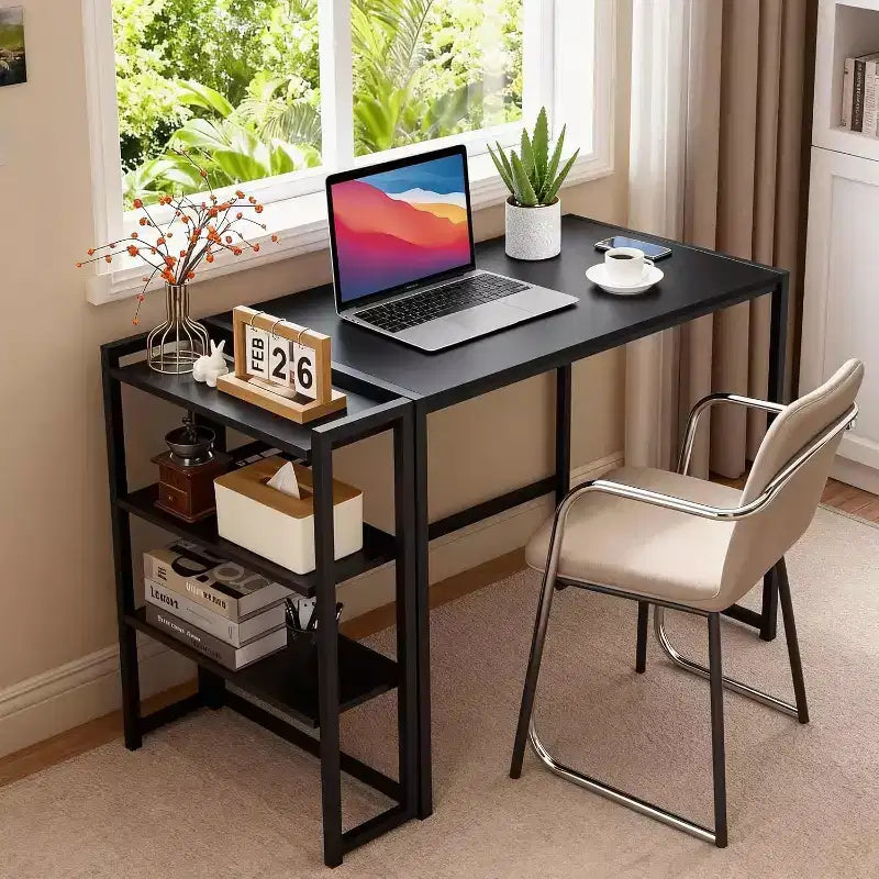 Bureau informatique pliable de 35 pouces avec étagère de rangement pour appartement
