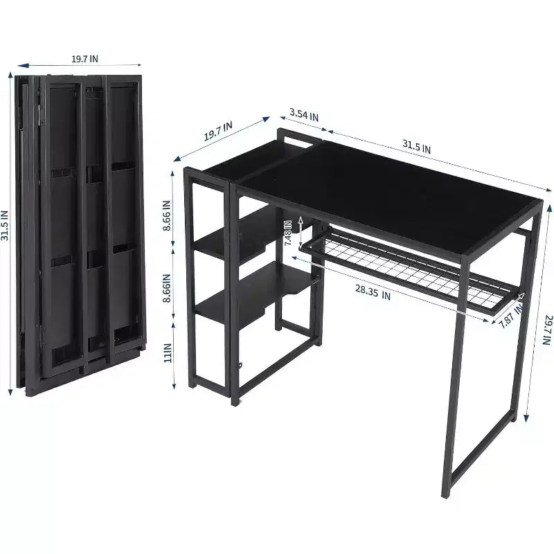 Bureau informatique pliable de 35 pouces avec étagère de rangement pour appartement