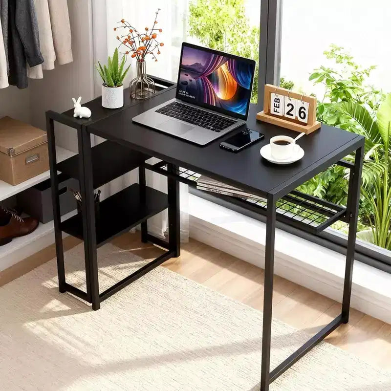 Bureau informatique pliable de 35 pouces avec étagère de rangement pour appartement
