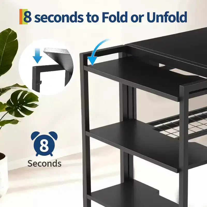Bureau informatique pliable de 35 pouces avec étagère de rangement pour appartement
