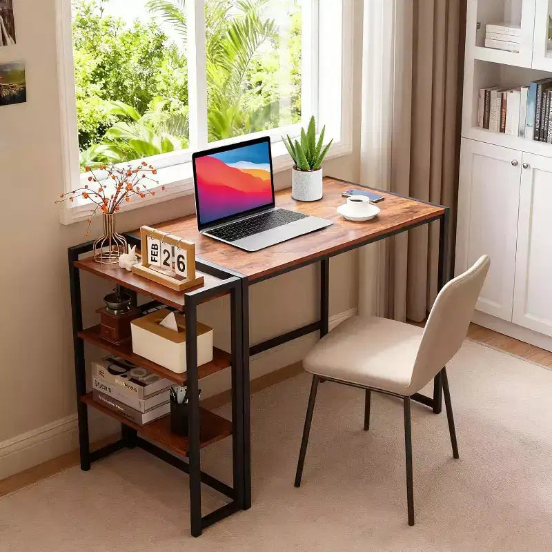 Bureau informatique pliable de 35 pouces avec étagère de rangement pour appartement