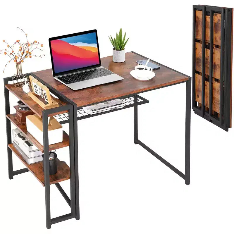 Bureau informatique pliable de 35 pouces avec étagère de rangement pour appartement