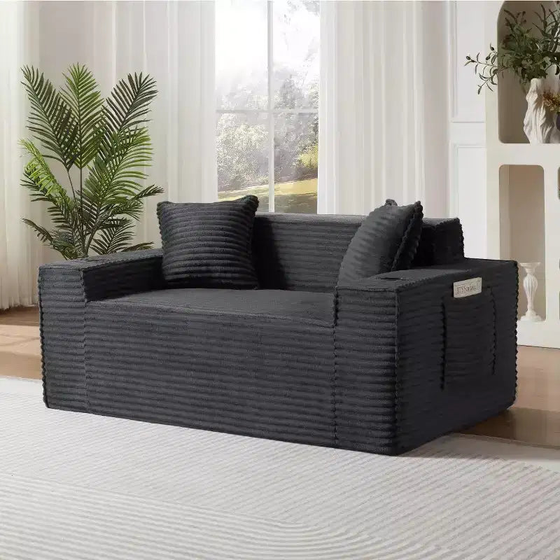 Canapé Loveseat Moderne en Velours Côtelé avec Porte-gobelets Canapé Nuage Confortable et Profond