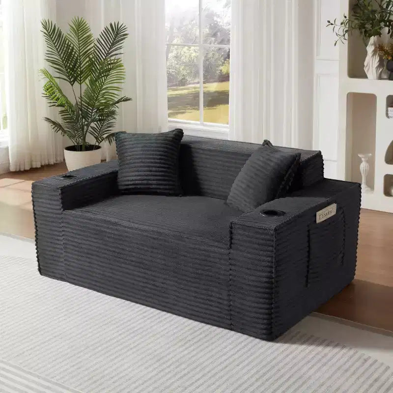 Canapé Loveseat Moderne en Velours Côtelé avec Porte-gobelets Canapé Nuage Confortable et Profond