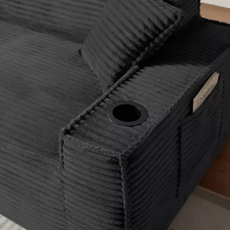 Canapé Loveseat Moderne en Velours Côtelé avec Porte-gobelets Canapé Nuage Confortable et Profond