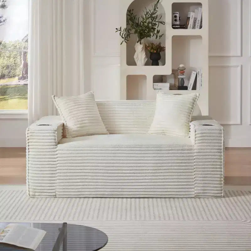 Canapé Loveseat Moderne en Velours Côtelé avec Porte-gobelets Canapé Nuage Confortable et Profond