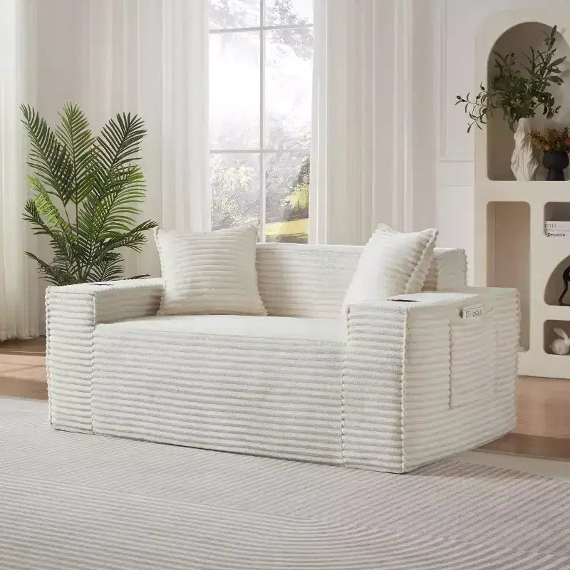 Canapé Loveseat Moderne en Velours Côtelé avec Porte-gobelets Canapé Nuage Confortable et Profond