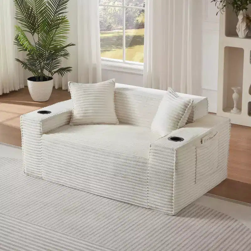 Canapé Loveseat Moderne en Velours Côtelé avec Porte-gobelets Canapé Nuage Confortable et Profond