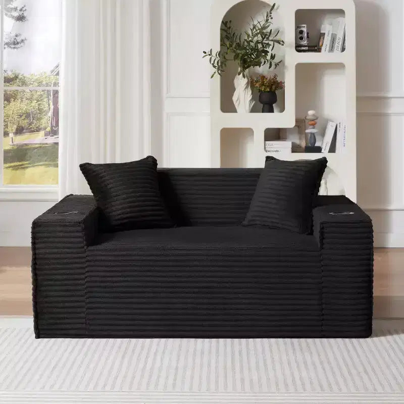 Canapé Loveseat Moderne en Velours Côtelé avec Porte-gobelets Canapé Nuage Confortable et Profond