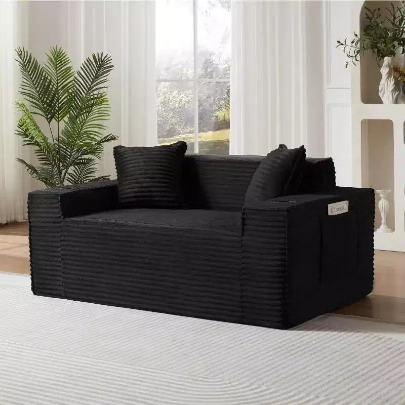 Canapé Loveseat Moderne en Velours Côtelé avec Porte-gobelets Canapé Nuage Confortable et Profond