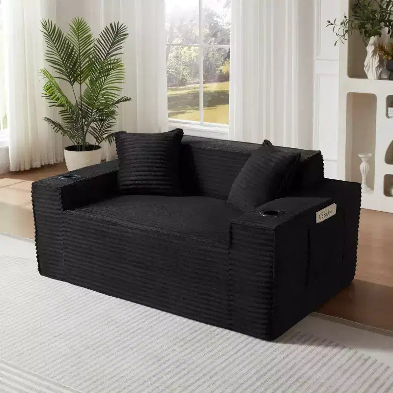 Canapé Loveseat Moderne en Velours Côtelé avec Porte-gobelets Canapé Nuage Confortable et Profond