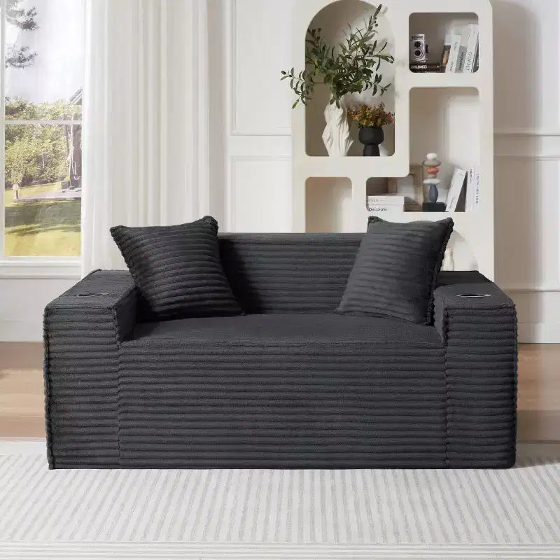 Canapé Loveseat Moderne en Velours Côtelé avec Porte-gobelets Canapé Nuage Confortable et Profond