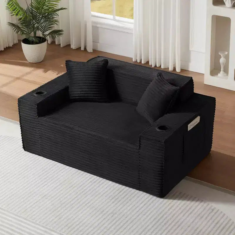 Modern Corduroy Loveseat Sofa with Cup Holders Comfy Deep Seat Cloud Sofa Boneless Couches for Living Rooms Apartments and Offices-Panipeachy