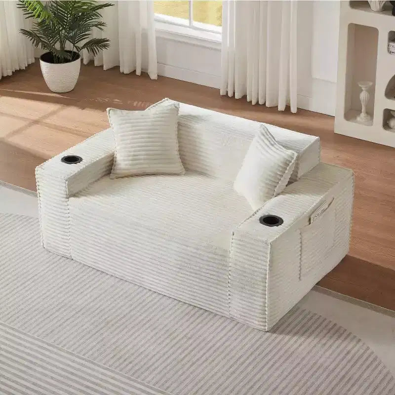 Canapé Loveseat Moderne en Velours Côtelé avec Porte-gobelets Canapé Nuage Confortable et Profond