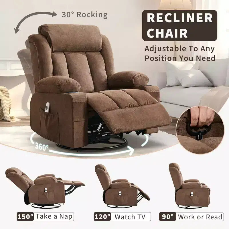Fauteuil à bascule/relax extra-large avec rotation à 360° pour le salon