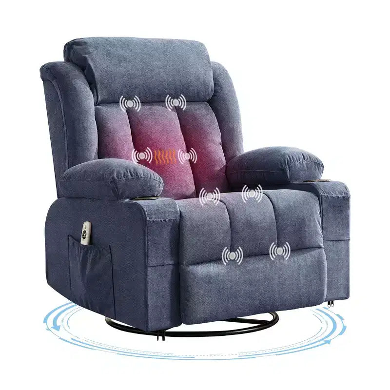 Extra-large rocking chair/recliner for living room 360 rotation 3 tilt angles double cup holders with side pockets single sofa seat