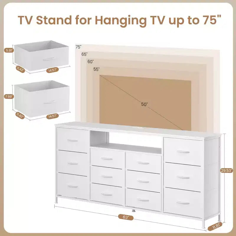 Meuble TV 63 commode Meuble TV pour téléviseurs de 65 à 75 pouces