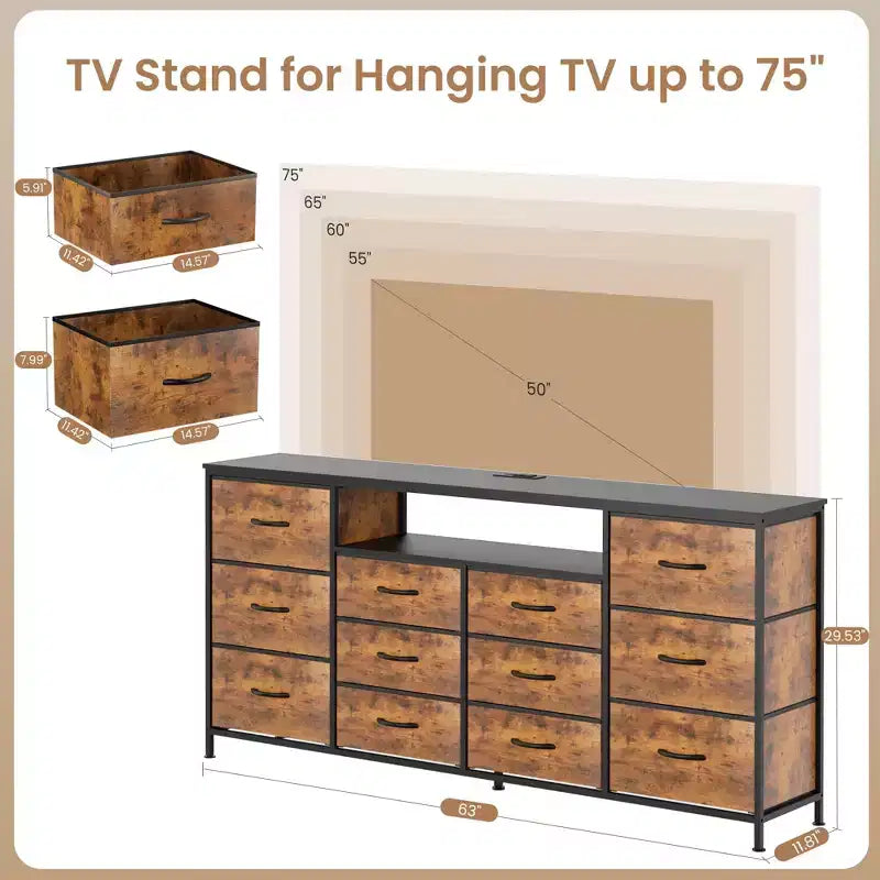 Meuble TV 63 commode Meuble TV pour téléviseurs de 65 à 75 pouces