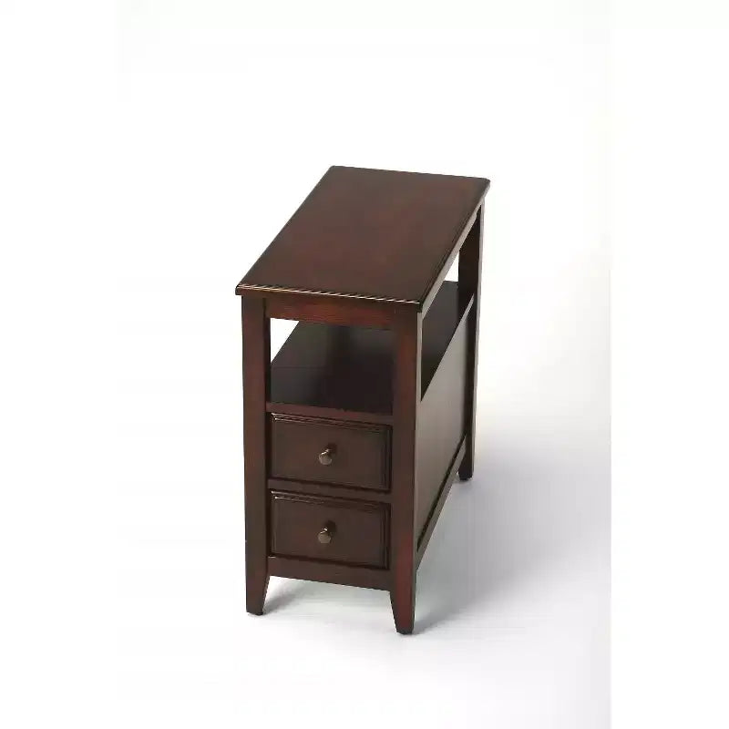HomeRoots 24 Dark Brown Manufactured Wood End Table With Two Drawers And Shelf