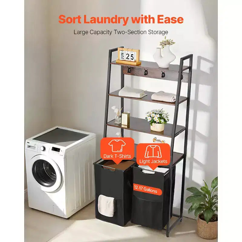 Trieur à linge 4 niveaux, Panier à linge haut avec étagères