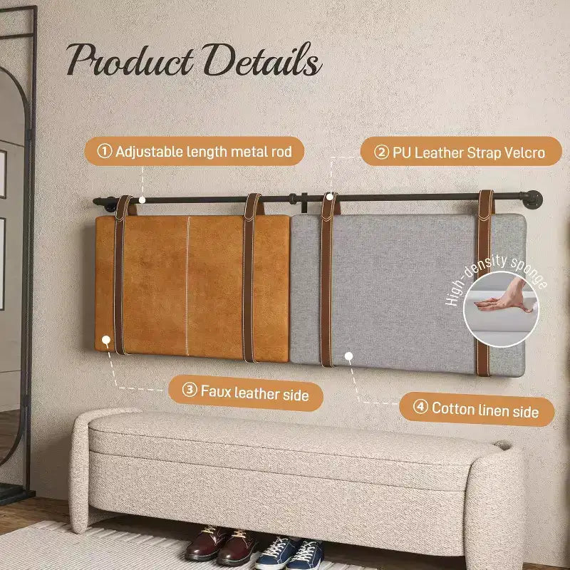 Tête de lit murale rembourrée double face et réglable en hauteur