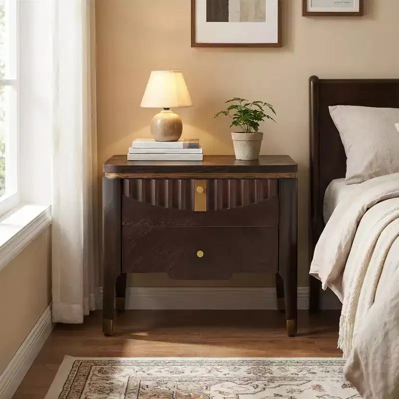 Modern Nightstand Bedside Table Sofa Table End Table Wave Decor Side Table with 2 Drawers & Cone Legs - ModernLuxe