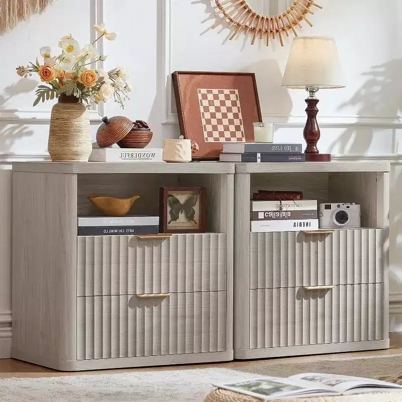 BALHAM TRADE-Farmhouse Night Stand Set of 2 with Charging Station 2 Drawers for Bedroom
