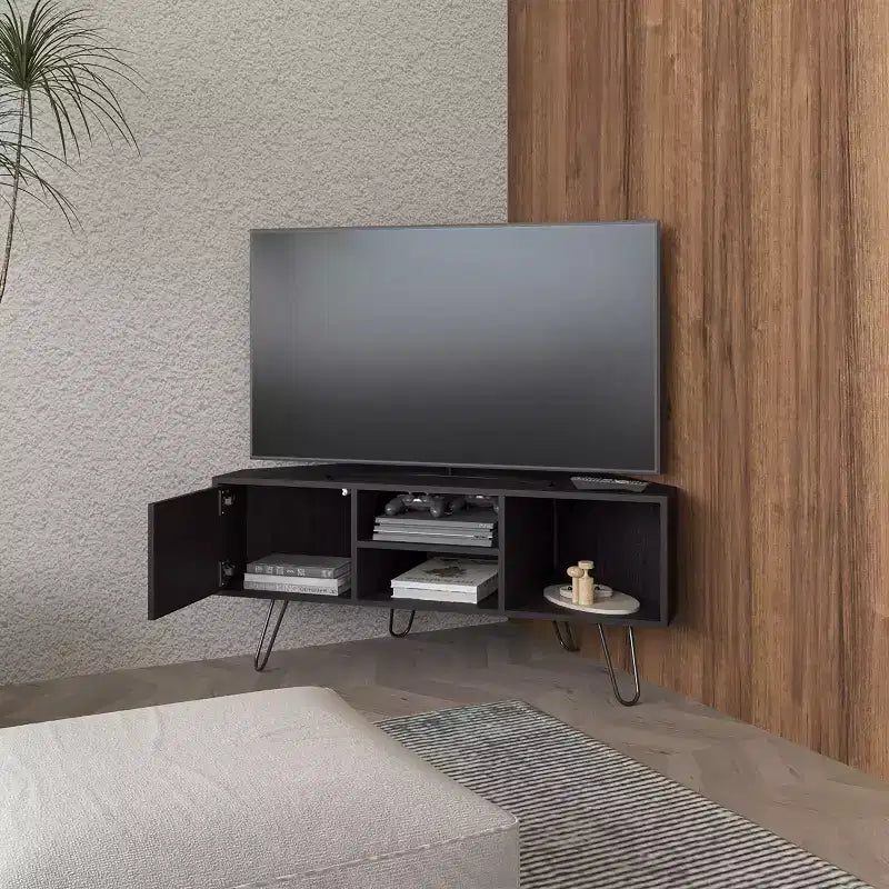 Meuble TV moderne de 65 pouces avec portes et espace de rangement ouvert