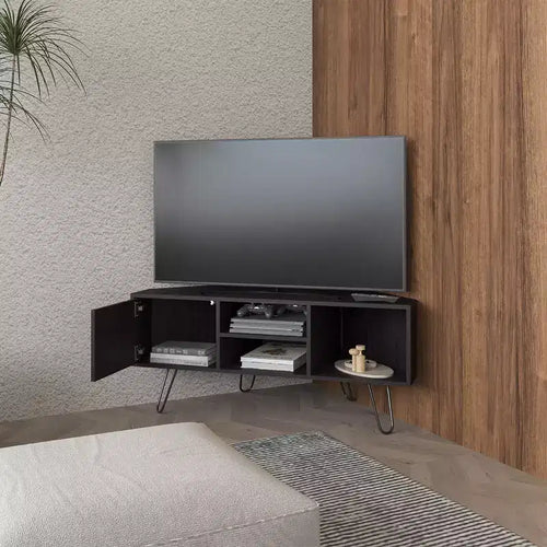 Meuble TV moderne de 65 pouces avec portes et espace de rangement ouvert